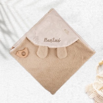 КОМПЛЕКТ для малыша, полотенце, пеленка с именем + плюшевый зайка.