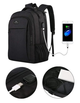 MATEIN Plecak miejski biznesowy na laptopa 17,3 wielofunkcyjny z USB czarny