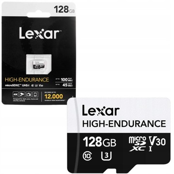 Карта памяти Lexar High-Endurance micro SDXC емкостью 128 ГБ, скорость чтения до 100 МБ/с.