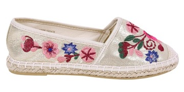 Złote espadryle w haftowane kwiaty 36 EU