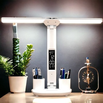 Настольная светодиодная лампа для детей, ЖК-органайзер, школьные часы, белый