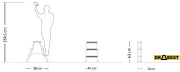 Стремянка алюминиевая, двусторонняя, 2 части, 3 ступеньки