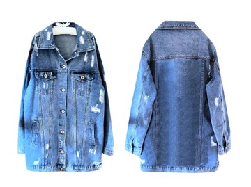 KATANA JEANS długa kurtka DZIURY PRZETARCIA M