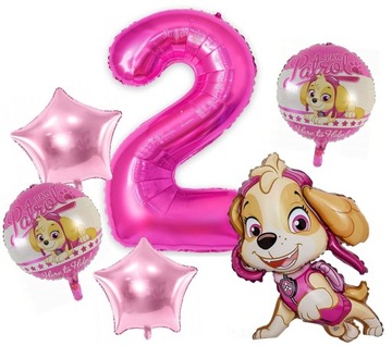 ZESTAW 6 BALONÓW BALON FOLIOWY cyfra 2 dwa drugie URODZINY SKY PSI PATROL