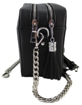 Эко сумка-мессенджер VICTORIA&CO черная, сафьяновая кожа, цепочка, кисточка