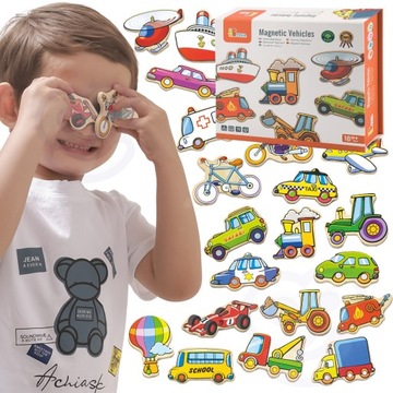 VIGA ZESTAW DREWNIANE MAGNESY NA TABLICE LODÓWKĘ SAMOCHODY POJAZDY 20SZT.