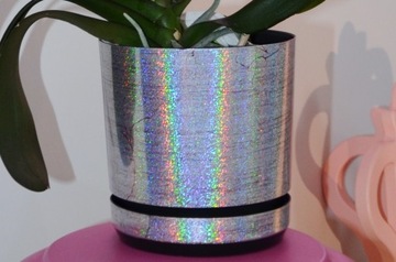 Tęczowa HOLOGRAM srebrny mieniący doniczka 14 HOLO