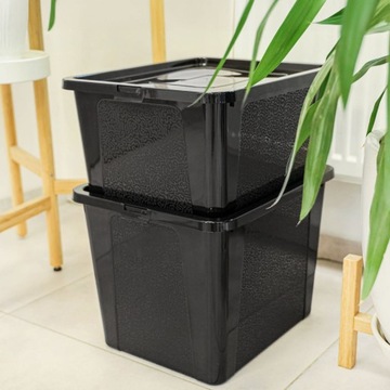 Pojemnik na zabawki plastikowy z pokrywą czarny 30l duży pudło box zamykany