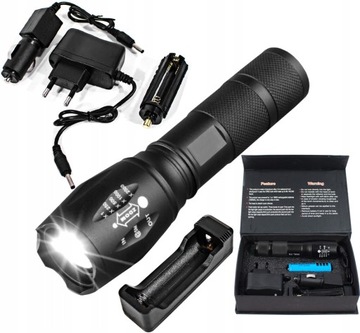 MOCNA LATARKA TAKTYCZNA LED LAMPA AKUMULATOROWA USB SURVIVALOWA PREZENT