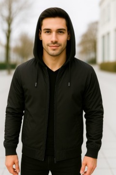 МУЖСКАЯ ПЕРЕХОДНАЯ ОСЕННЯЯ КУРТКА УТЕПЛЕННАЯ ЧЕРНАЯ ПЛЮС РАЗМЕР С КАПЮШОНОМ 4XL