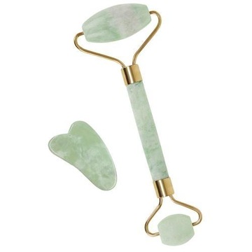 Masażer do twarzy z Jadeitu roller+ płytka Gua Sha