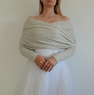 Sweterek ślubny, elegancka narzutka w kolorze beżowym XXL