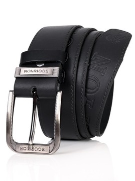 MARCONI SKÓRZANY Pasek SCORPION I 4cm Jeans CZARNY