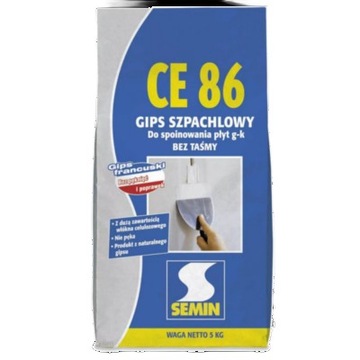 Gips szpachlowy do spoinowania płyt gips karton beztaśmowy CE-86 5kg SEMIN