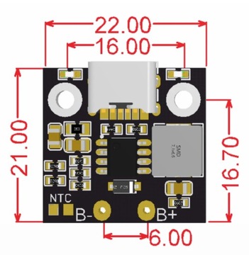 Ładowarka wysokoprądowa ogniw Li-ion 1S 4,2V 3,6A USB-C Moduł LX-LC535 0227
