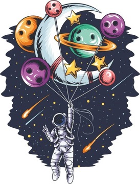Naklejka na ścianę ASTRONAUTA kosmos planety balon
