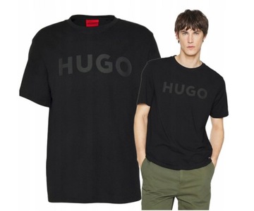 BOSS czarny t-shirt koszulka meska logo czarny napis HUGO r.M