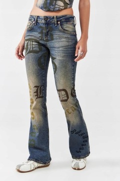 Urban Outfitters NH5 mti spodnie vintage flare jeans nadruk W26/L32/S