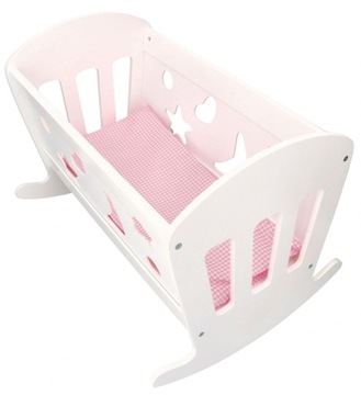 ДЕРЕВЯННАЯ ЛЮБЕЛЬКА ДЛЯ КУКОЛ, КРОВАТЬ С ПОСТЕЛЬНЫМИ ПРИНАДЛЕЖНЯМИ