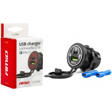 GNIAZDO SAMOCHODOWE ŁADOWARKA USB + USB-C 12V 24V