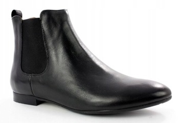 Czarne botki sztyblety skórzane płaskie buty damskie ze skóry J.W 38