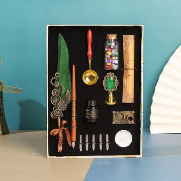 Vintage Calligraphy Feather Dip Fountain Pen Sets Ink Stationery Quill