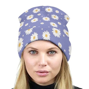 Stokrotka Czapka Zimowa Męska Beanie Wiosna Jesień Damska w Kwiaty