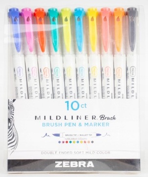 Zakreślacze Zebra Mildliner brush 10 kolorów mazaków