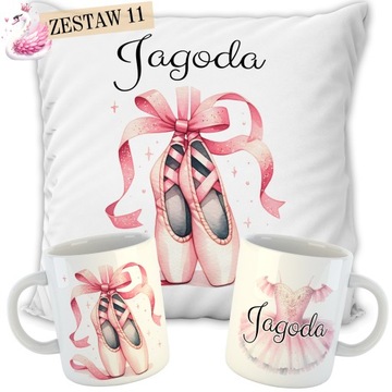ZESTAW PODUSZKA + KUBEK BALETNICA PREZENT DLA FANKI BALETU TANCERKI + IMIĘ