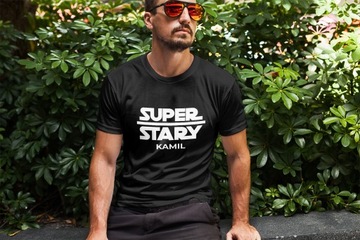 T-SHIRT L Koszulka Czarna dla TATY Dzień Ojca SUPER STARY Prezent Kreator