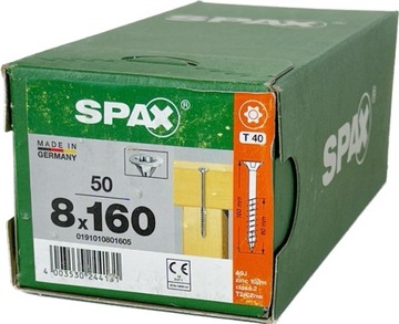 Wkręty uniwersalne do drewna 8 x 160mm SPAX WIROX BIT T-40 stożek 50szt