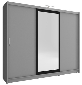 SZAFA PRZESUWNA WIKI 250cm GRAFIT z Lustrem + LED