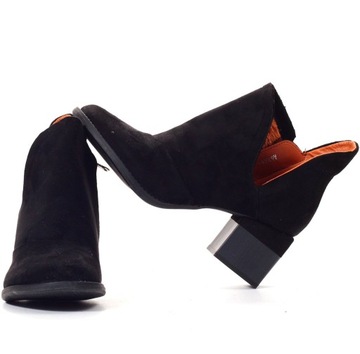BOTKI BUTY DAMSKIE ELEGANCKIE SŁUPEK Z WYCIĘCIEM