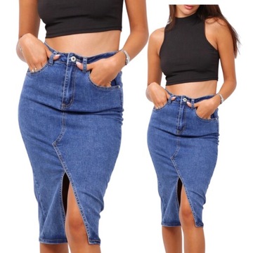 P113 JEANSOWA MIDI SPÓDNICA DŁUGA ROZCIĘCIE JEANS NA WIOSNĘ MODNA STAN 36 S