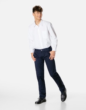 Eleganckie Wizytowe Spodnie Męskie Bawełniane CHINOSY Granatowe VD068 W36