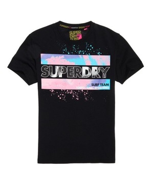 Superdry czarny męski t-shirt nadruk defekt XL