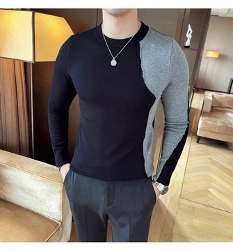 Black/White/Gray Pull Homme Fashion Patchwork Colo