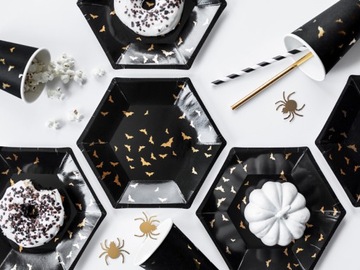 Хэллоуинские чашки, тарелки, черная кошка, летучая мышь