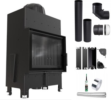 Kominek powietrzny STALOWY FLOKI S BLACK 8kW CZARNY W ŚRODKU ZESTAW RURY