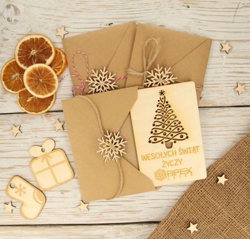 Деревянная рождественская открытка, 12 эко-индивидуальных дизайнов.
