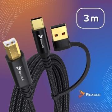 USB КАБЕЛЬ ДЛЯ ПРИНТЕРА 3М СКАНЕРА 2В1 USB-A USB-B HP BROTHER EPSON + USB-C