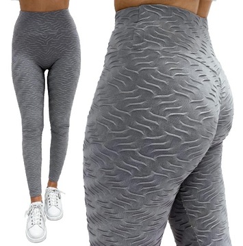 Legginsy w prążek z Wysokim Stanem Karbowane S/M