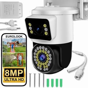 PODWÓJNA KAMERA WIFI IP 8MPX UHD ULTRAHD OBROTOWA ZEWNĘTRZNA APLIKACJA LED