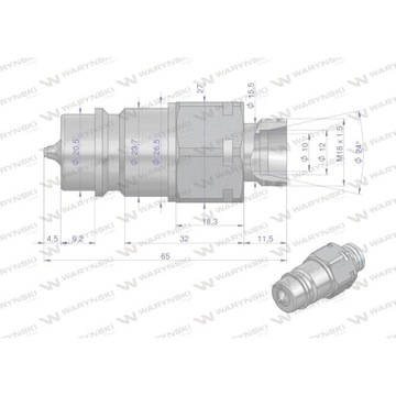 Szybkozłącze hydrauliczne wtyczka z eliminatorem ciśnienia M18x1.5 gwint ze