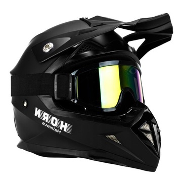 Kask Motocyklowy Crossowy Horn Enduro Quad + Google Czarny M 57-58 cm