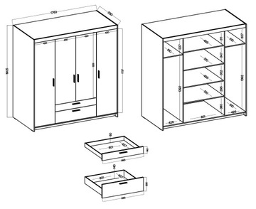 Шкаф ЧЕТЫРЕХДВЕРНЫЙ Гардероб ЛЕФКАС ДУБ ЭДЕМ 3Ко