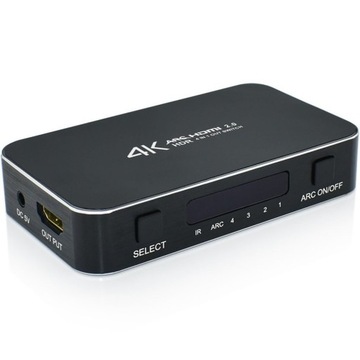 Переключатель HDMI 1 из 4 с экстрактором ARC, поддержкой HDCP2.2, 4K, 3D, HDR + пульт дистанционного управления