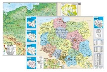 POLSKA MAPA PLANSZOWA LAMINOWANA FIZYCZNA / ADM.