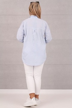 ЖЕНСКАЯ РУБАШКА В ПОЛОСКУ ОВЕРСАЙЗ, БОЛЬШОЙ РАЗМЕР, СВОБОДНАЯ С ЦВЕТАМИ, ДЛИННАЯ