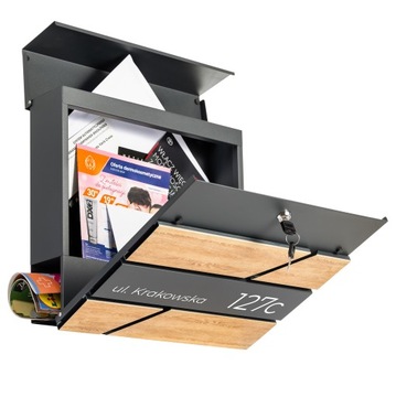 SKRZYNKA NA LISTY POCZTOWA Z ADRESEM NAPISEM NUMEREM DOMU IMITACJA DREWNA